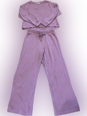 Hippie Rose Lavender Knit Lounge Set - Cropped Top & Wide Leg Pants